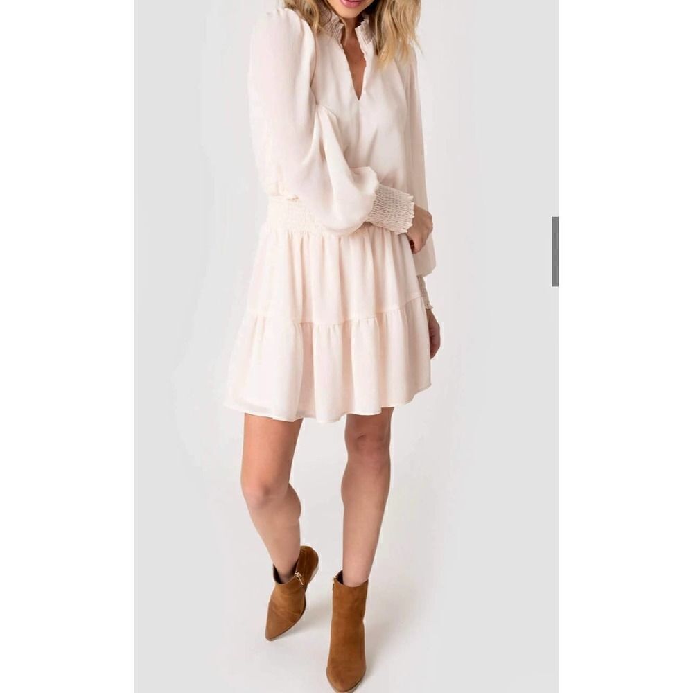 Gibsonlook Blouson Sleeve Smocked Detail Lurex Chiffon Dress